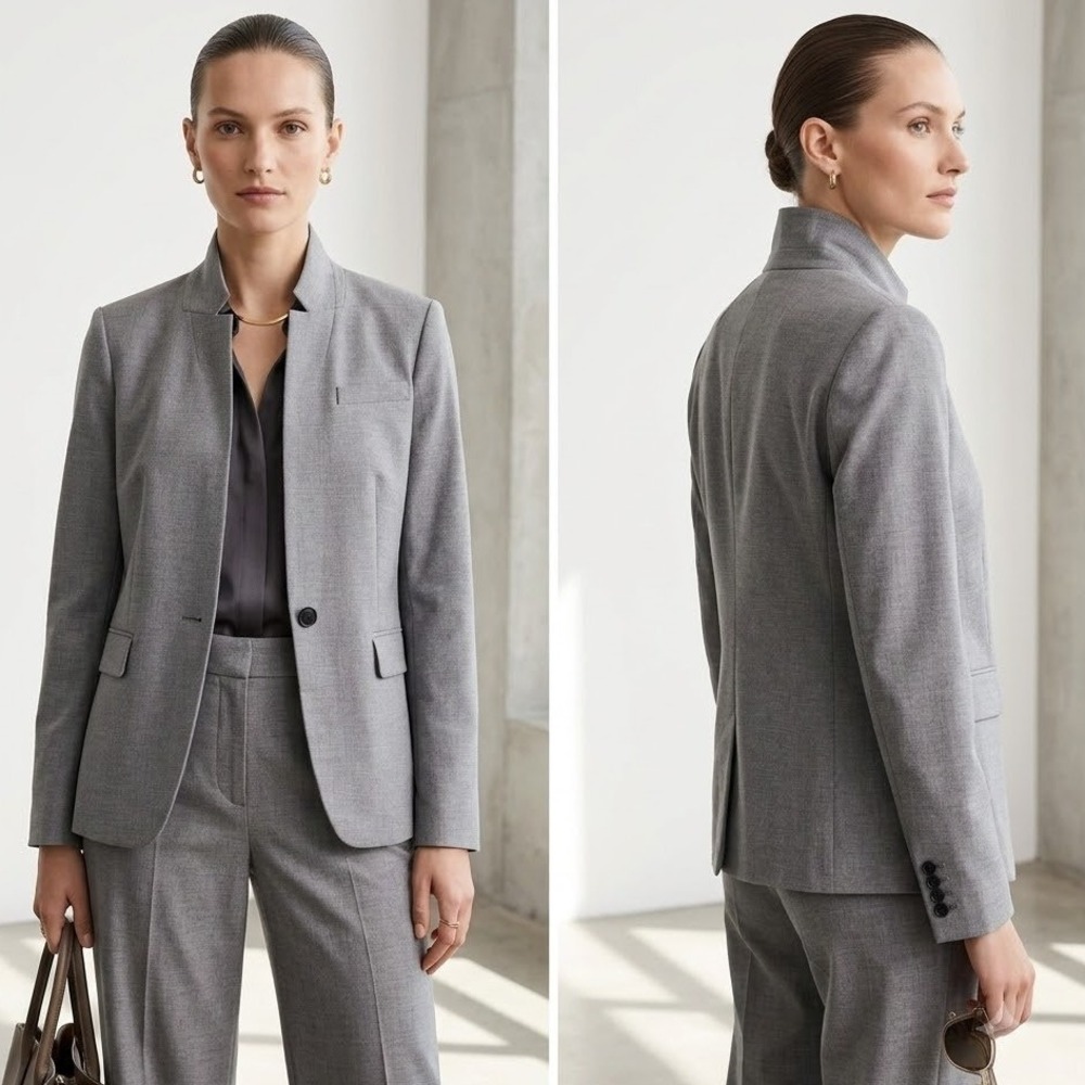 J. Crew Women 14T Gray Regent Blazer Jacket Stretch Standing Collar Tall Size